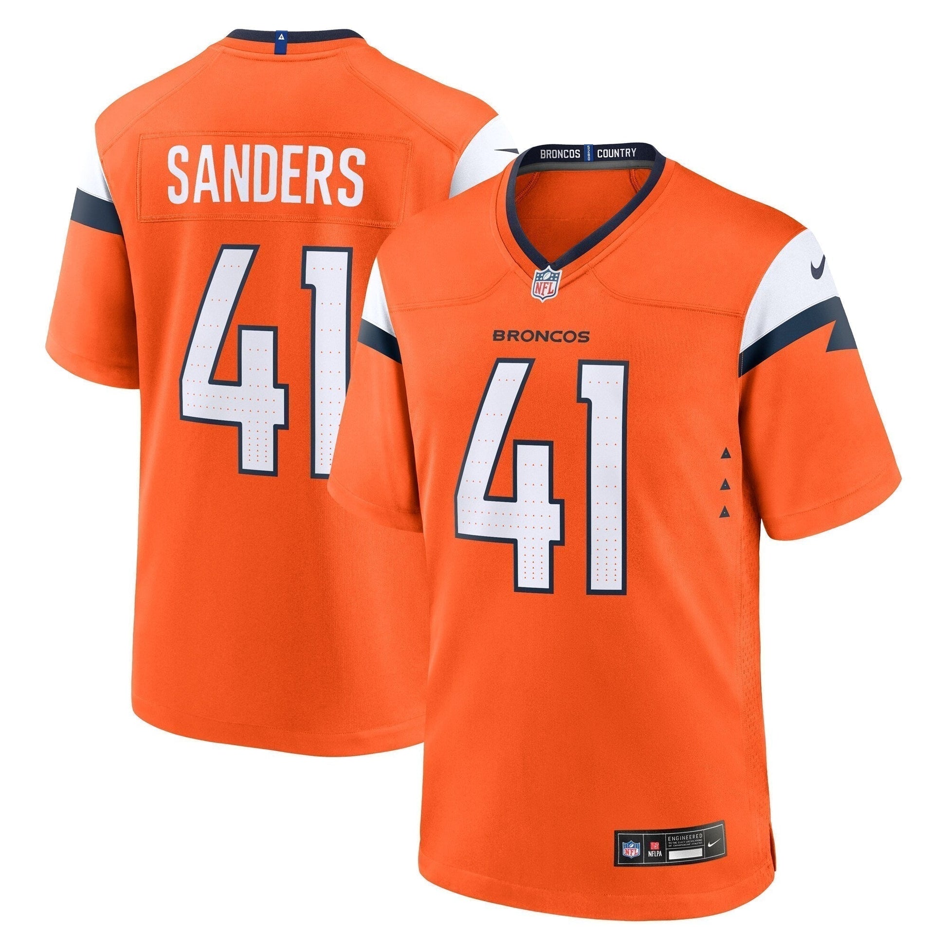 Drew Sanders Denver Broncos Team Game Jersey - Orange football jersey product view 1