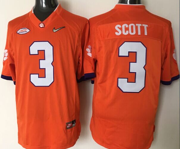 Men's Clemson Tigers Artavis Scott #3 Orange Game Jersey sports jersey product view 1