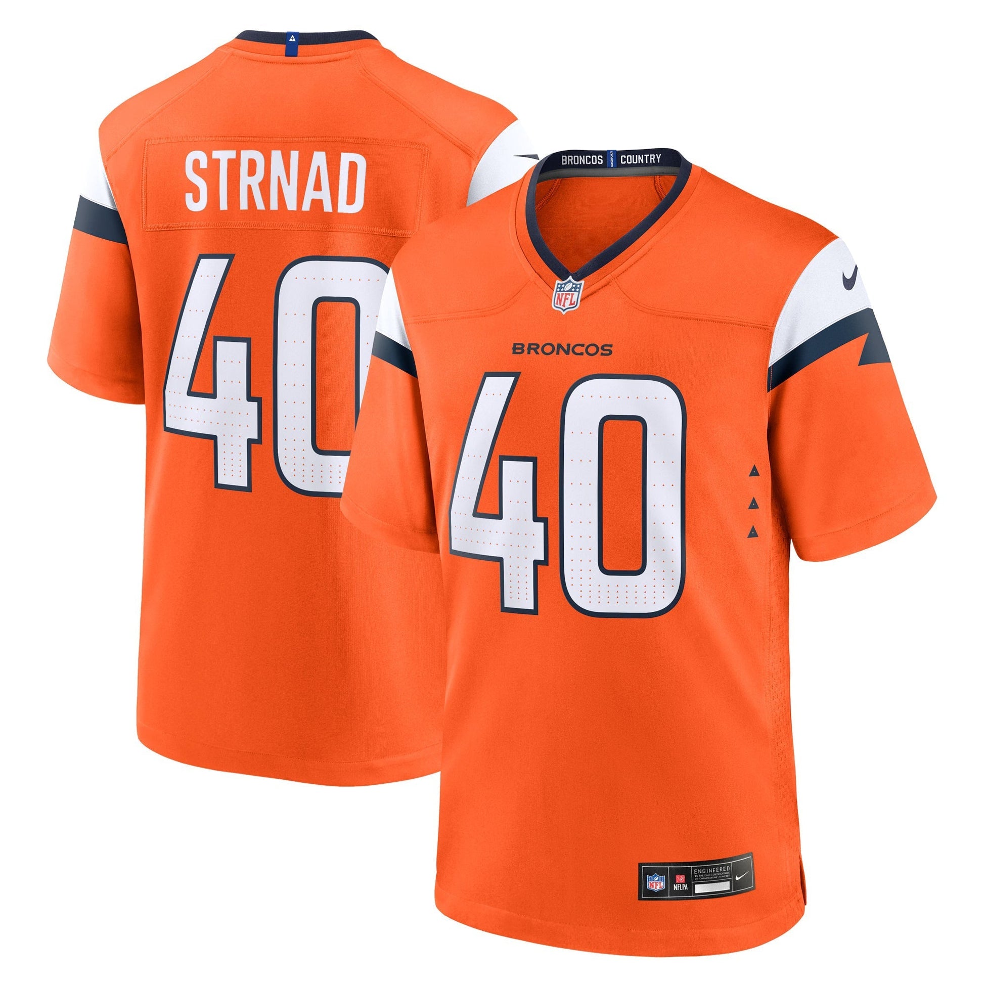 Denver Broncos Justin Strnad Orange Team Game Jersey football jersey product view 1