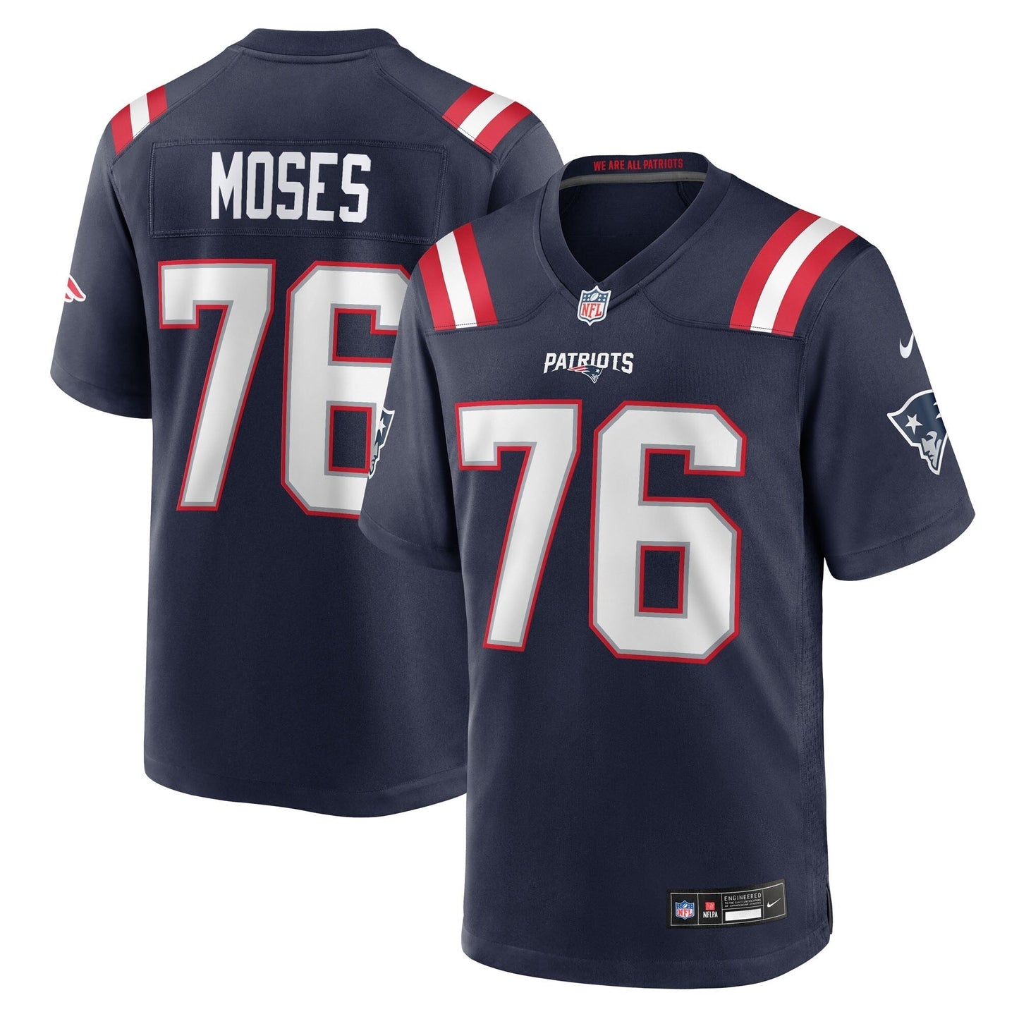 New England Patriots Morgan Moses Navy Team Game Jersey football jersey product view 1