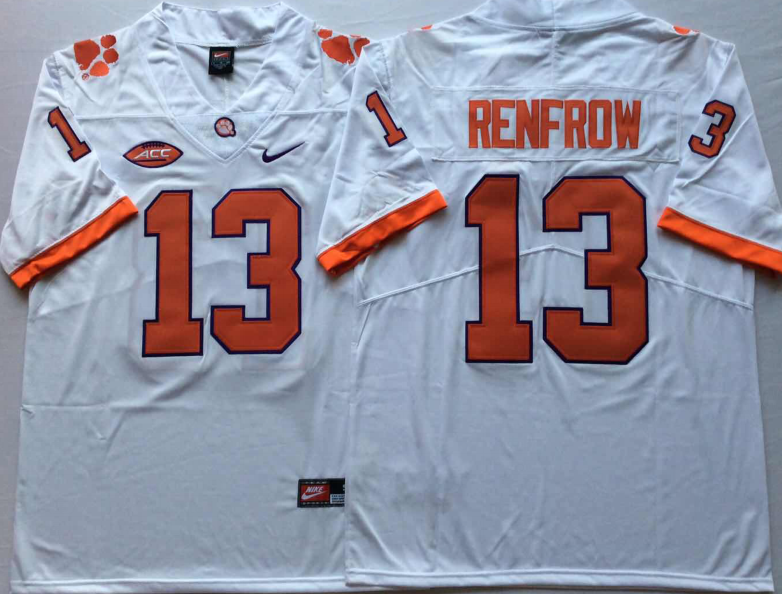 Men's Clemson Tigers Hunter Renfrow #13 White Game Jersey sports jersey product view 1