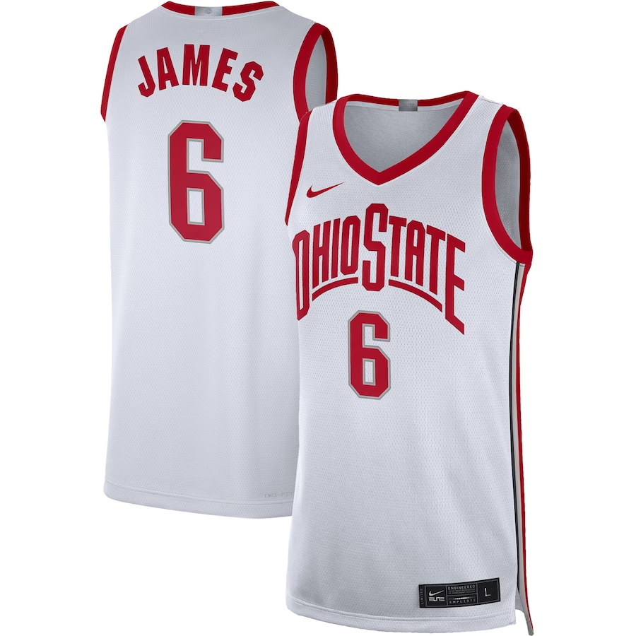 Men's Ohio State Buckeyes LeBron James White Player Game Jersey sports jersey product view 1