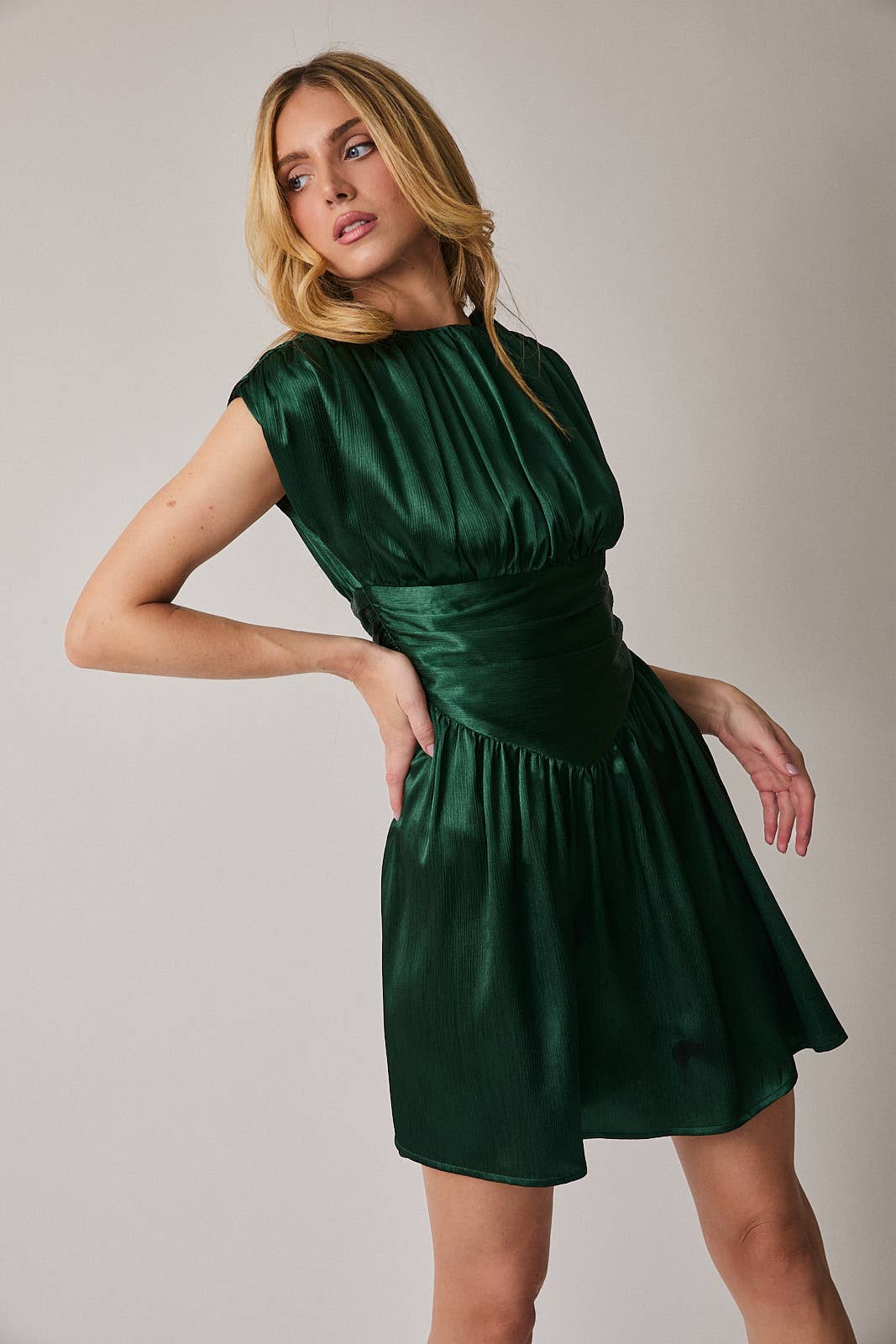 Round Neck Sleeveless Satin Ruched Fit & Flare Mini Dress Unisex T-shirt, Sweatshirt, Hoodie, Long Sleeve Tee - T-Shirt, Sweatshirt, Hoodie