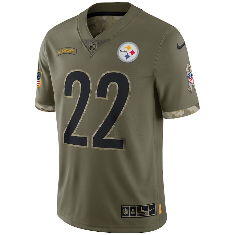 Najee Harris Pittsburgh Steelers 2022 Salute To Service Limited Jersey - Olive football jersey product view 2