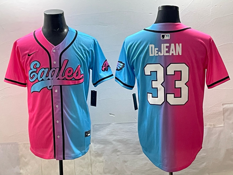 Men's Philadelphia Eagles Cooper DeJean #33 Pink/Blue Game Jersey football jersey product view 1