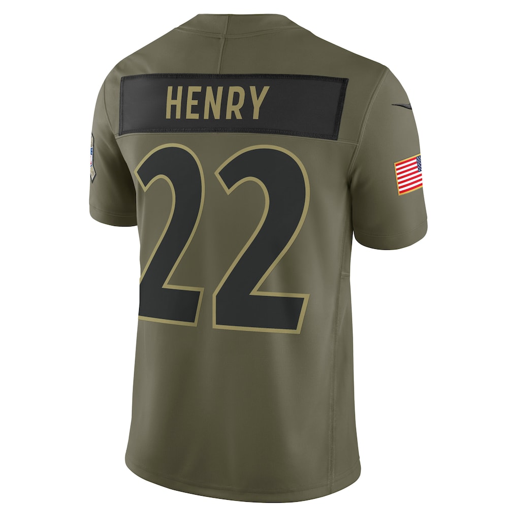 B.Ravens #22 Derrick Henry White Olive 2025 Salute to Service Limited Jersey football jersey product view 1