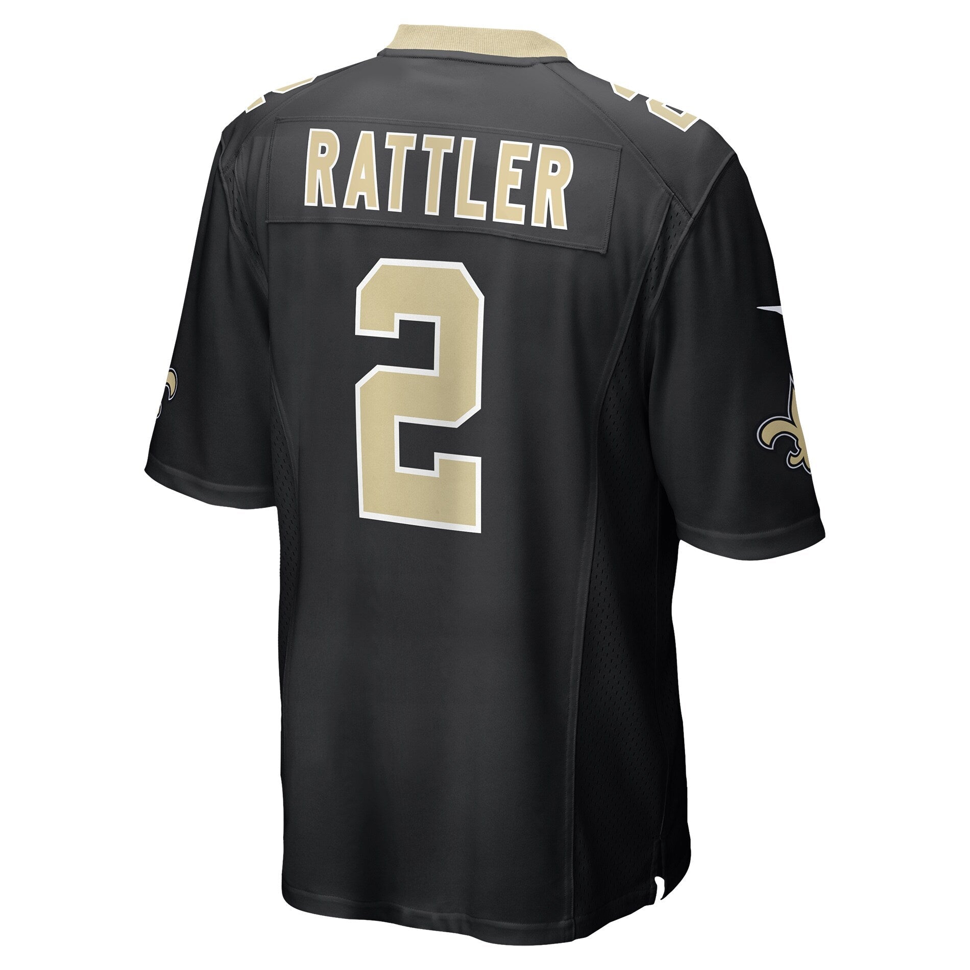 New Orleans Saints Spencer Rattler Black Team Game Jersey football jersey product view 2