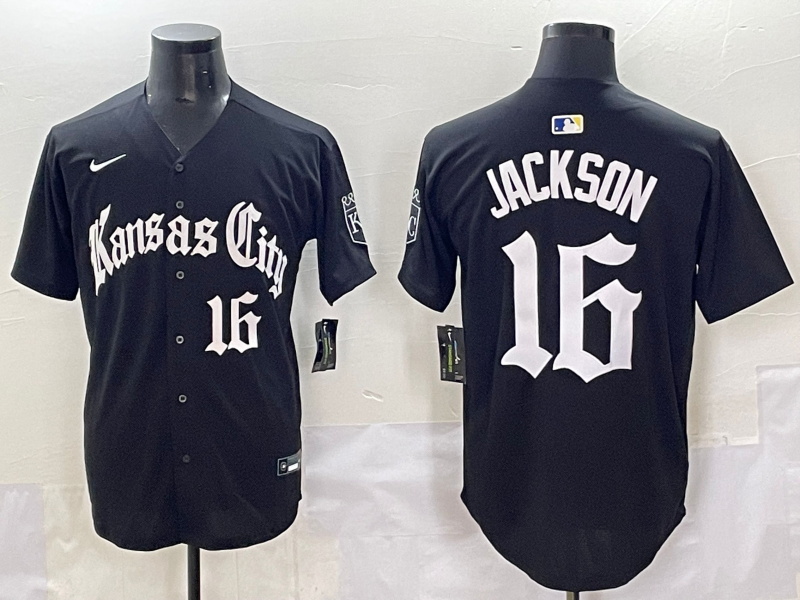 Men's Kansas City Royals Bo Jackson #16 Black Replica Player Jersey baseball jersey product view 1