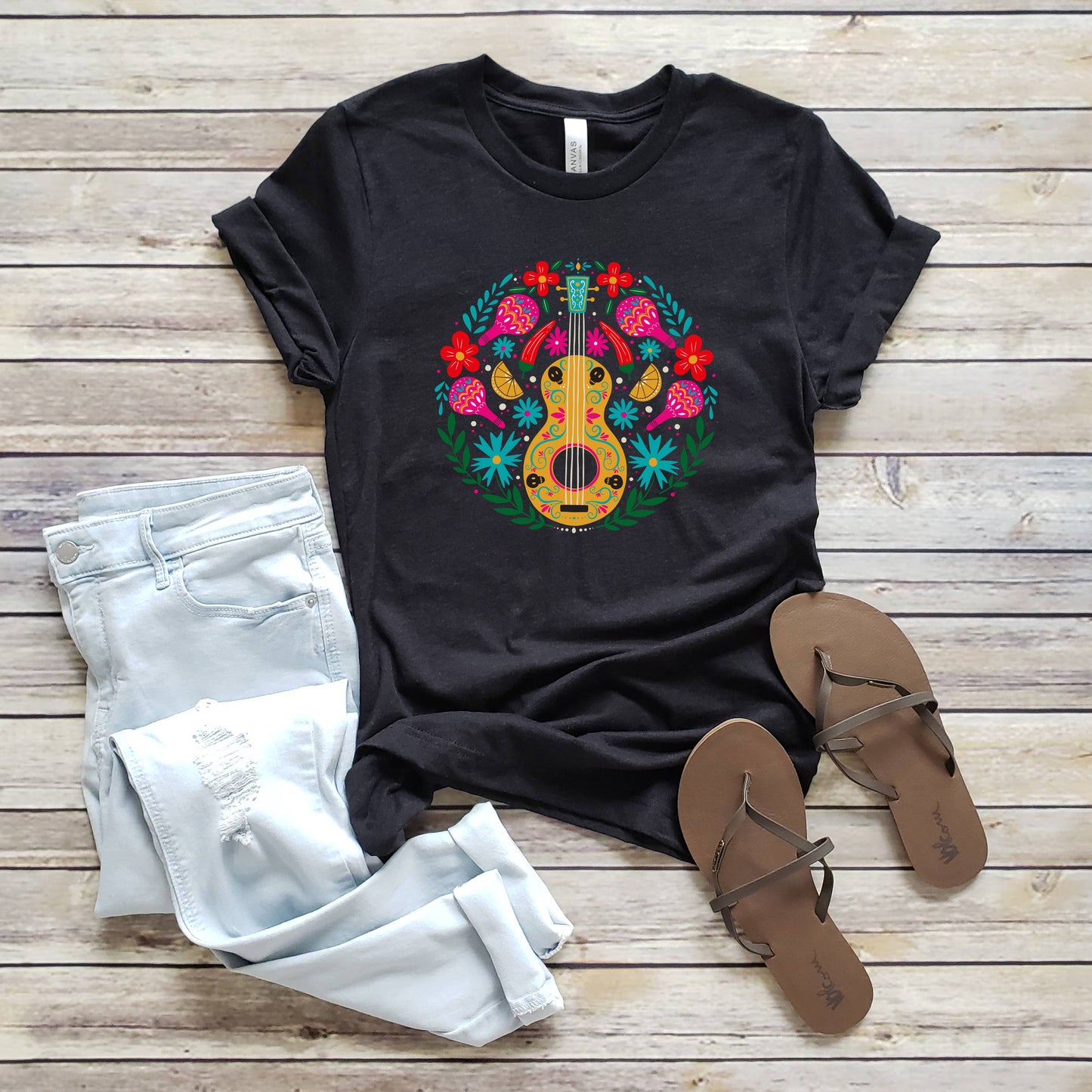 Day of the Dead Guitar Tee | Halloween | Sizes XS-2XL Unisex T-shirt, Sweatshirt, Hoodie, Long Sleeve Tee - T-Shirt, Sweatshirt, Hoodie