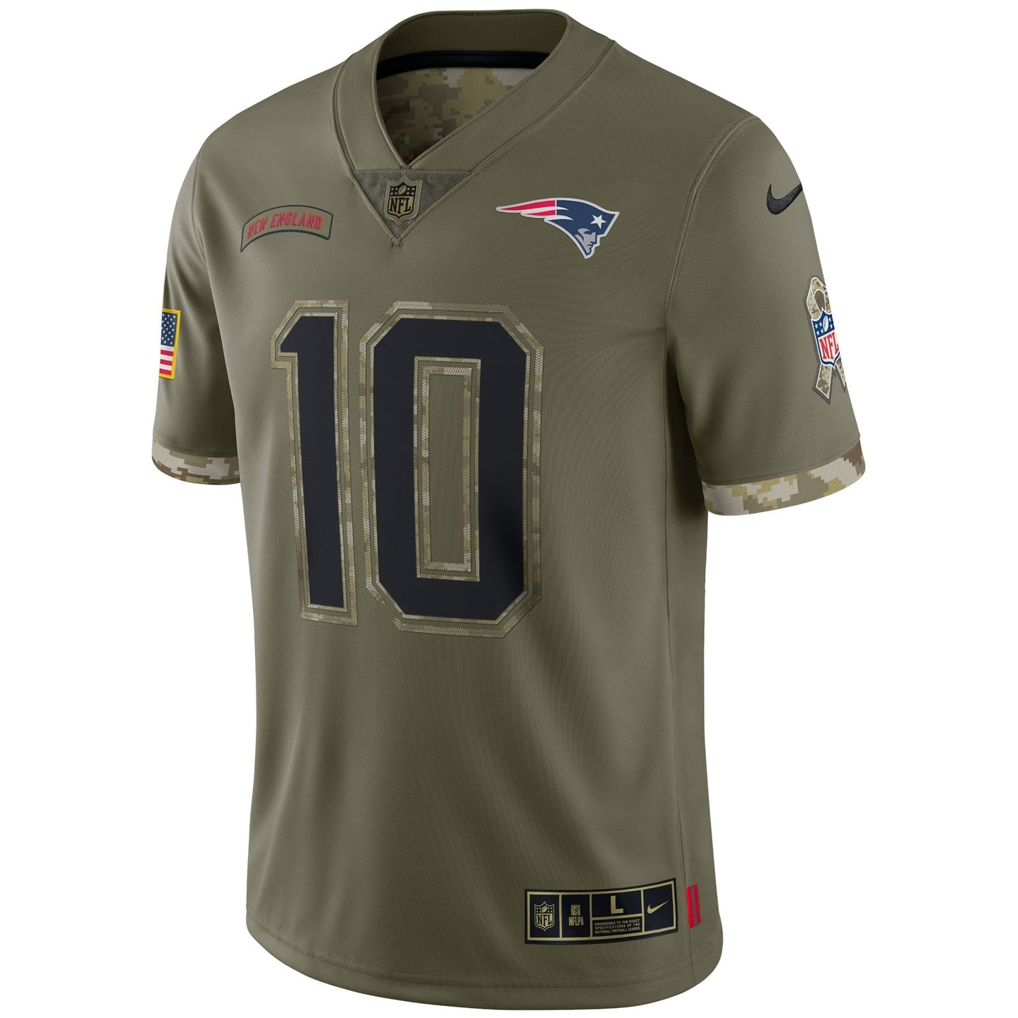 Mac Jones New England Patriots Salute To Service Limited Jersey - Olive football jersey product view 2