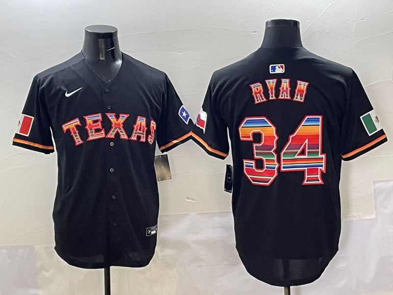 Men's Texas Rangers Nolan Ryan Black Replica Player Jersey baseball jersey product view 1