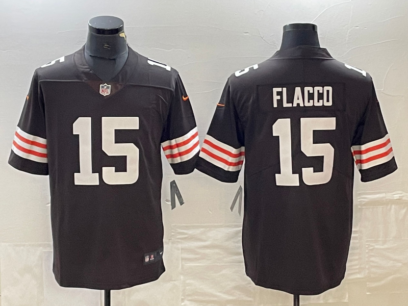 Men's Cleveland Browns Joe Flacco #15 Brown Game Player Jersey1 football jersey product view 1