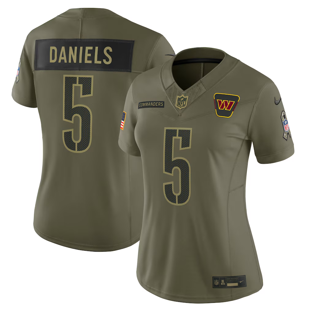 Women's Washington Commanders Jayden Daniels Olive 2025 Salute to Service Limited Jersey football jersey product view 1