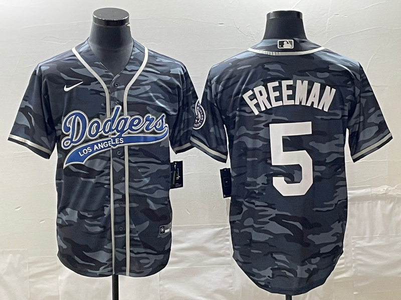Men's Los Angeles Dodgers Freddie Freeman #5 Grey Camouflage Player Jersey1 Joint Edition baseball jersey product view 1
