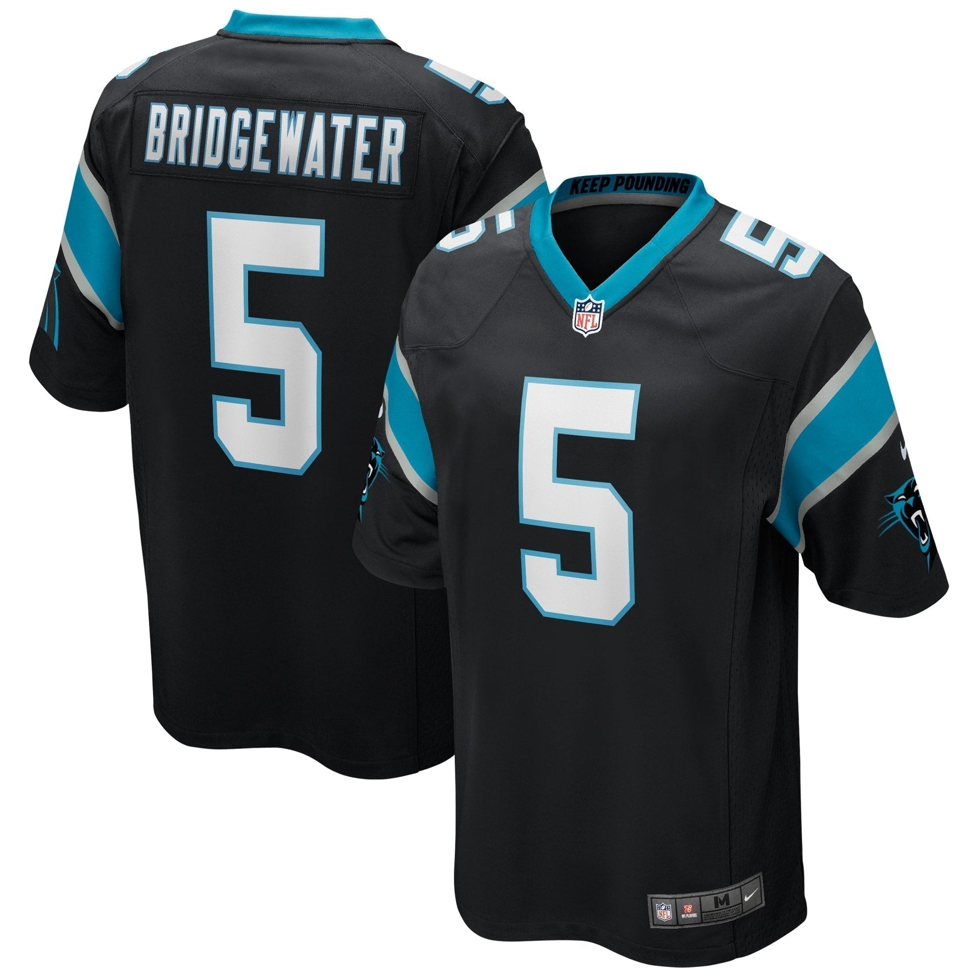 Teddy Bridgewater Carolina Panthers Game Jersey - Black football jersey product view 1