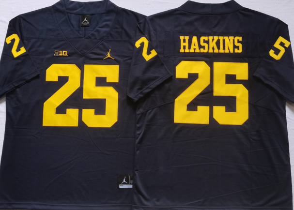 Men's Michigan Wolverines Hassan Haskins Navy Alumni Player Game Jersey sports jersey product view 1
