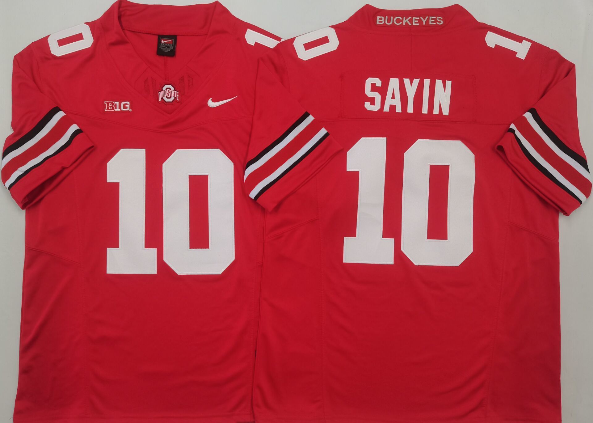 Men's Ohio State Buckeyes Julian Sayin #10 Red Player Game Jersey sports jersey product view 1
