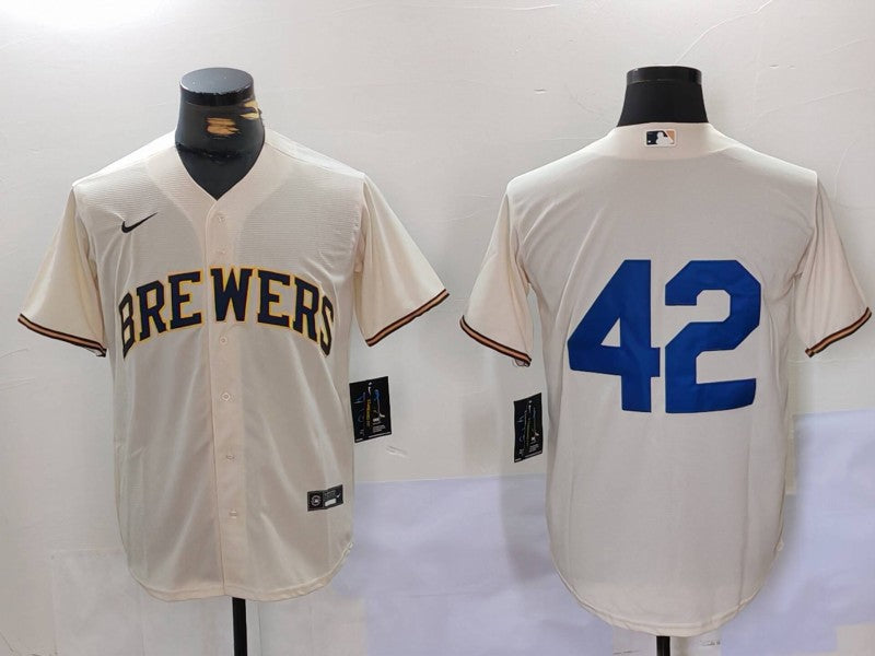 Men's Milwaukee Brewers Cream 2024 Jackie Robinson Day Home Limited Jersey baseball jersey product view 1