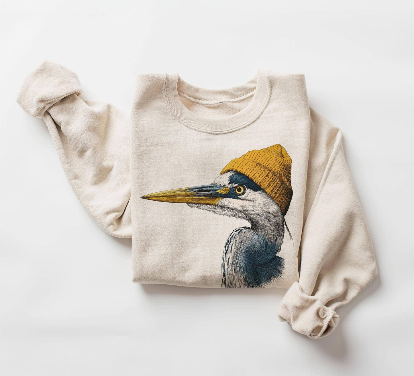 90's Blue Heron Beanie Birdwatching Unisex Sweatshirt Unisex T-shirt, Sweatshirt, Hoodie, Long Sleeve Tee - T-Shirt, Sweatshirt, Hoodie