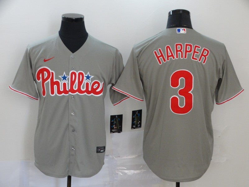 Men's Philadelphia Phillies #3 Bryce Harper Majestic Jersey Gray baseball jersey product view 1