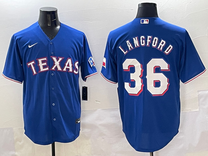 Men's Texas Rangers Wyatt Langford #36 Royal Limited Player Jersey baseball jersey product view 1