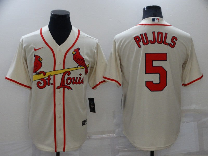 Men's St. Louis Cardinals Albert Pujols #5 Beige Replica Baseball Jersey1 baseball jersey product view 1