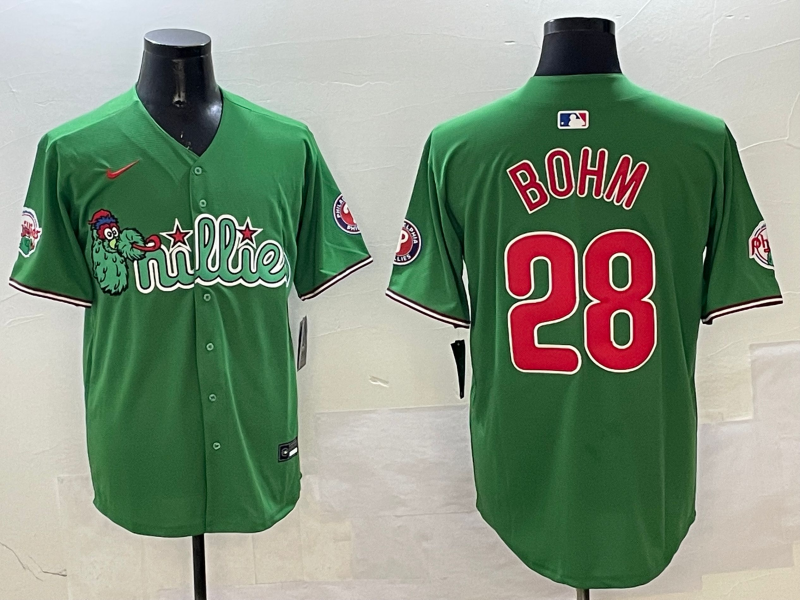 Men's Philadelphia Phillies Alec Bohm Green Replica Team Jersey baseball jersey product view 1