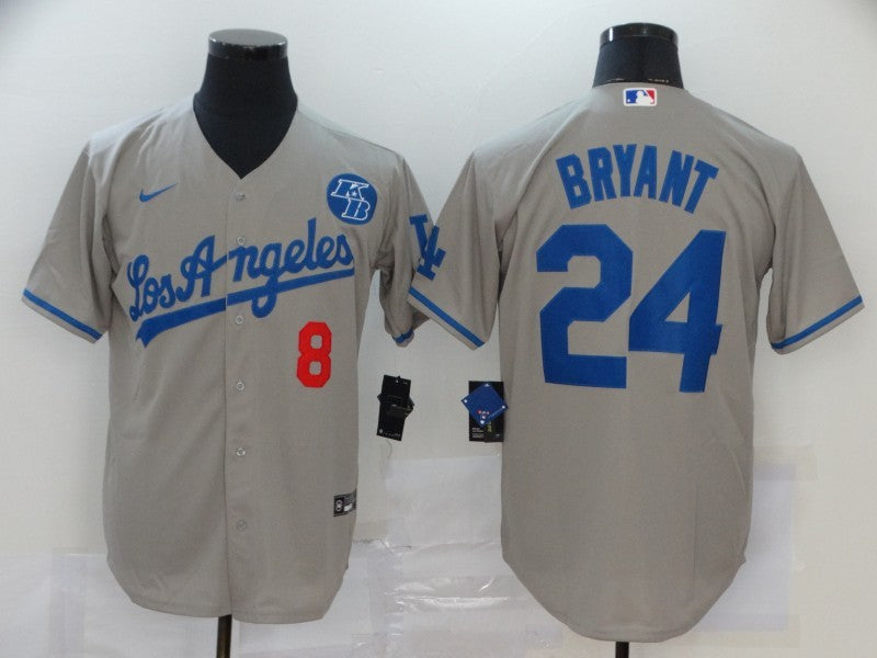 Men's Los Angeles Dodgers Kobe Bryant #8-24 Gray Replica Baseball Jersey1 baseball jersey product view 1