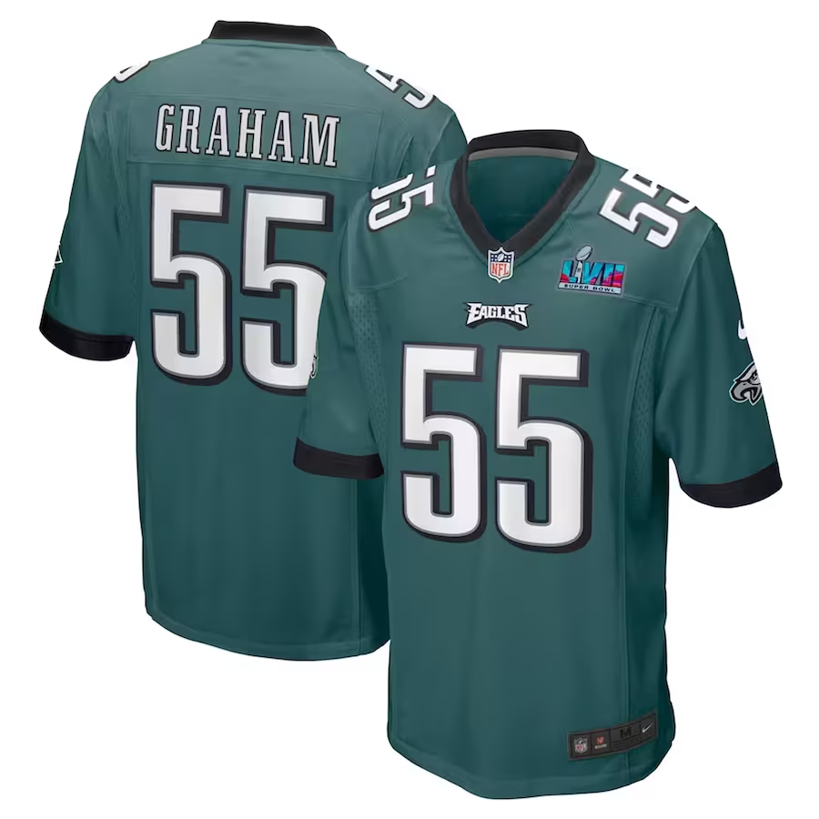 Men's Philadelphia Eagles Brandon Graham Midnight Green Super Bowl LVII Patch Game Jersey football jersey product view 1