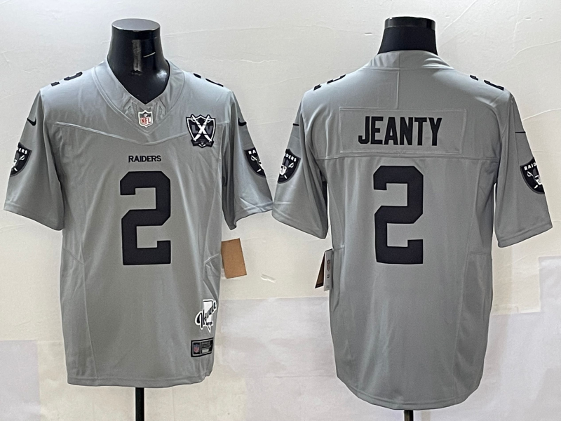 Men's Las Vegas Raiders Ashton Jeanty #2 Gray Game Jersey football jersey product view 1