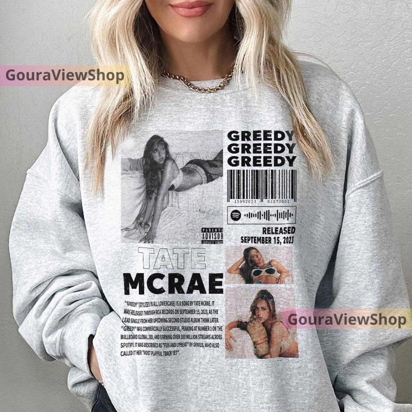 Tate Mcrae Greedy Album 90s Sweatshirt - Pop Rap Inspired Unisex T-shirt, Sweatshirt, Hoodie, Long Sleeve Tee - T-Shirt, Sweatshirt, Hoodie