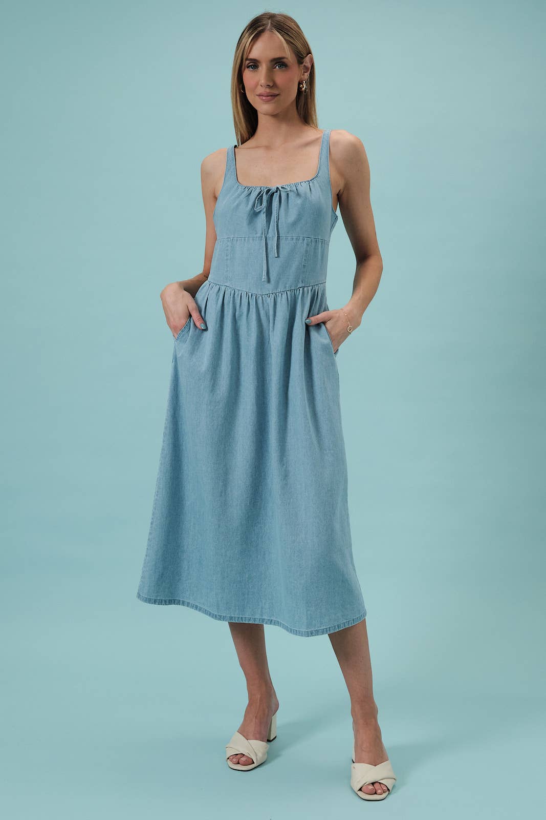 Square Neck Sleeveless Fit & Flare Denim Midi Dress Unisex T-shirt, Sweatshirt, Hoodie, Long Sleeve Tee - T-Shirt, Sweatshirt, Hoodie