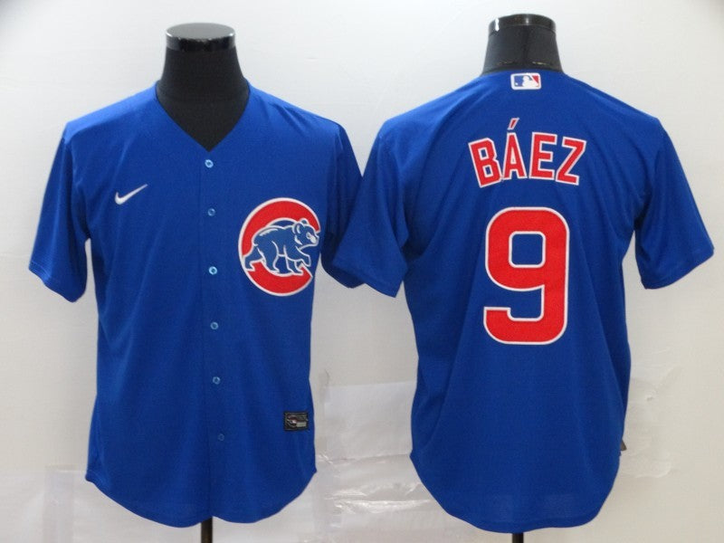 Men's Chicago Cubs Javier Baez #9 Blue Replica Baseball Jersey baseball jersey product view 1