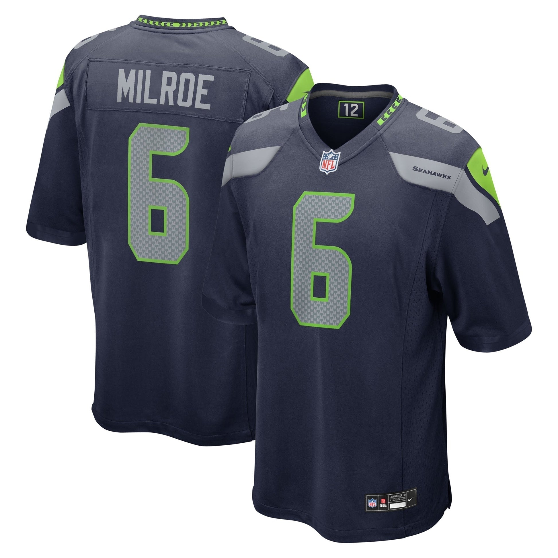 Men's Seattle Seahawks Jalen Milroe College Navy 2025 NFL Draft Game Jersey football jersey product view 1