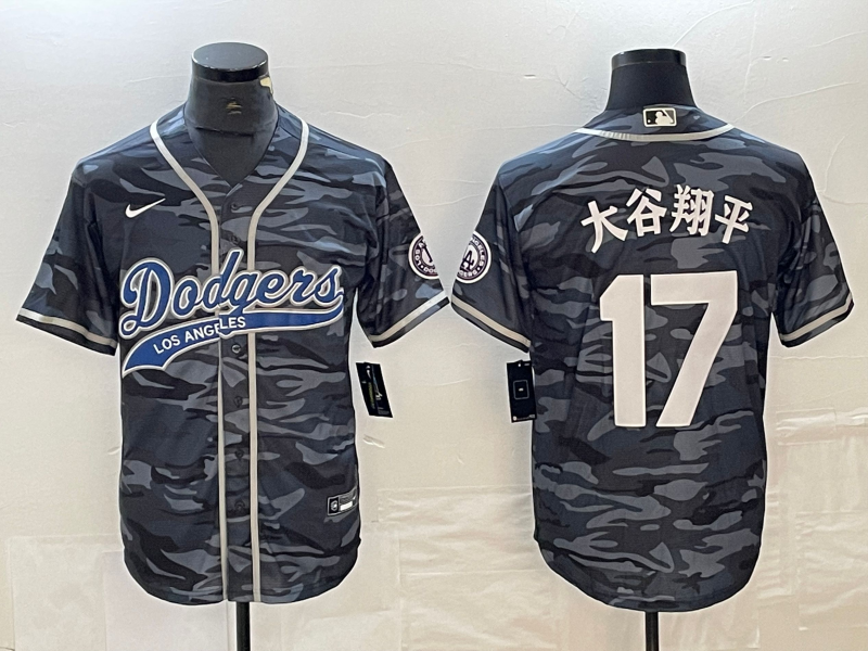 Men's Los Angeles Dodgers Shohei Ohtani Grey Camouflage Game Jersey Joint Edition baseball jersey product view 1