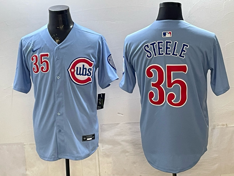 Men's Chicago Cubs Justin Steele #35 Light Blue Alternate Limited Player Jersey baseball jersey product view 1