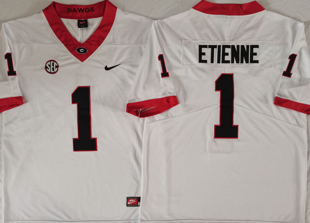 Men's Georgia Bulldogs Trevor Etienne White Game Jersey sports jersey product view 1