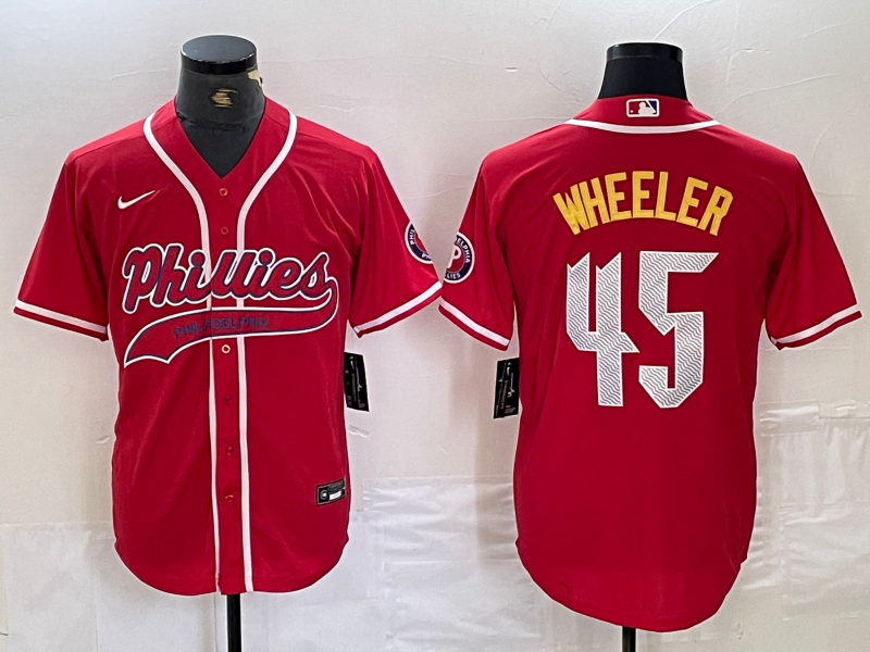 Men's Philadelphia Phillies Zack Wheeler Red Player Jersey Joint Edition baseball jersey product view 1