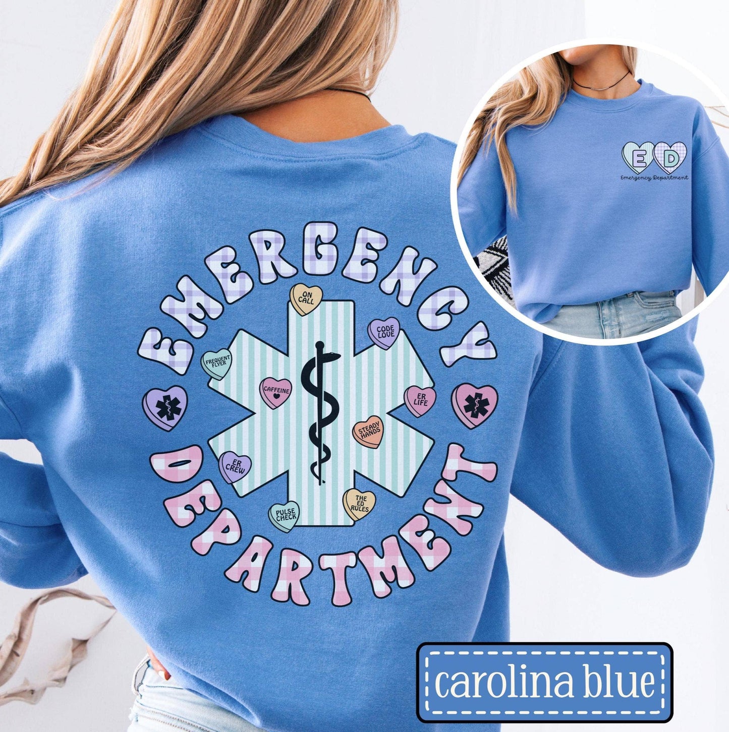 Emergency Department Valentine's Day Crewneck Unisex T-shirt, Sweatshirt, Hoodie, Long Sleeve Tee - T-Shirt, Sweatshirt, Hoodie