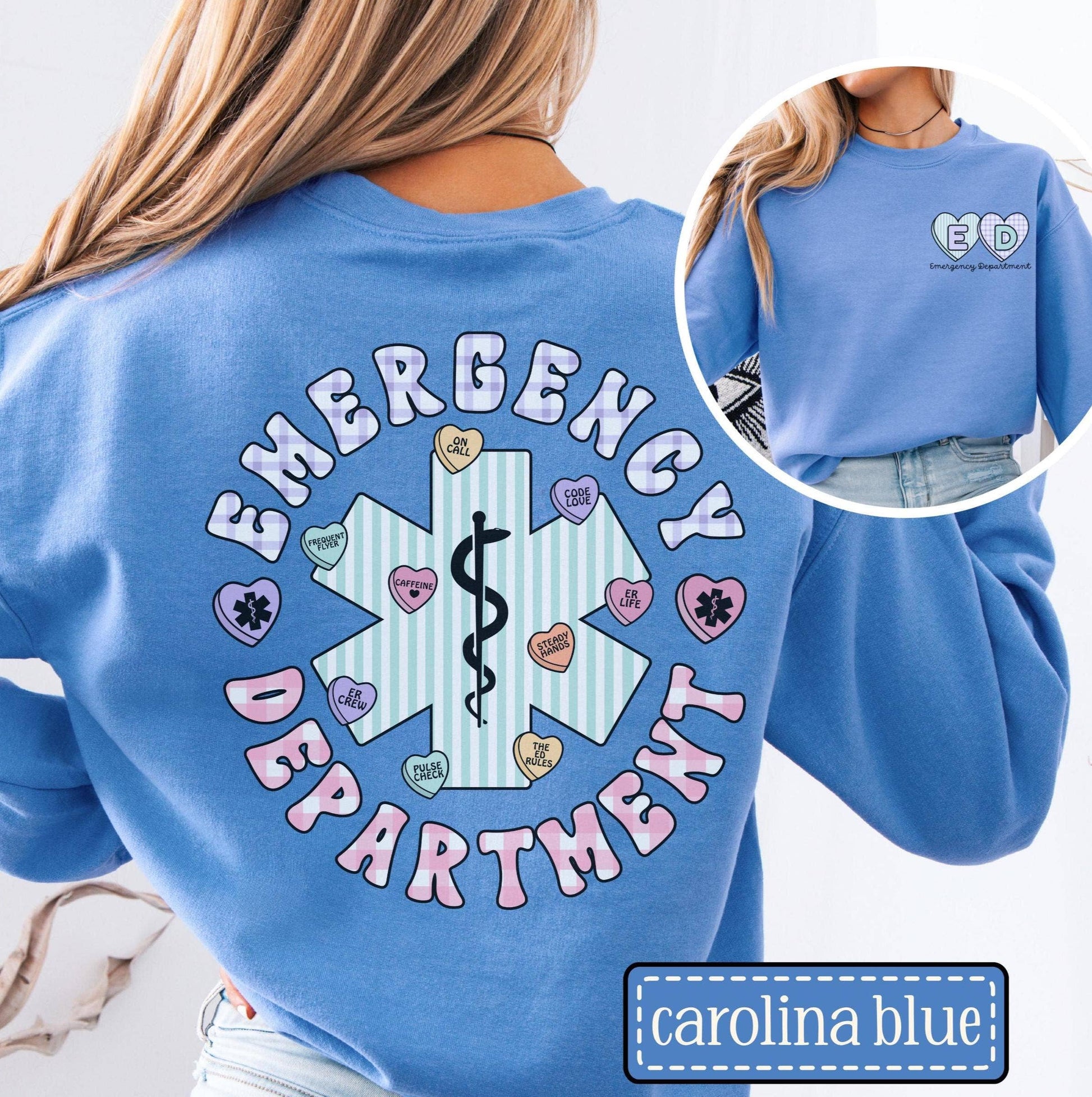 Emergency Department Valentine's Day Crewneck Unisex T-shirt, Sweatshirt, Hoodie, Long Sleeve Tee - T-Shirt, Sweatshirt, Hoodie