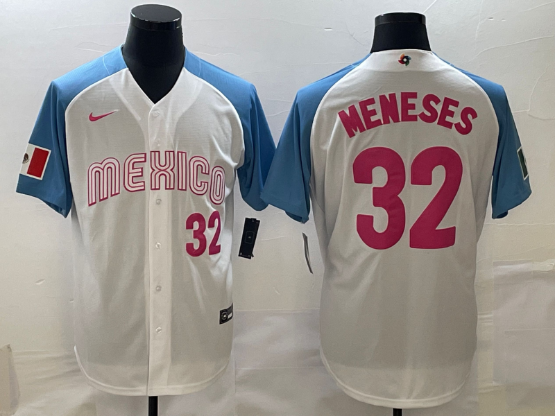Men's 2023 World Baseball Classic Joey Meneses Mexico White Jersey baseball jersey product view 1