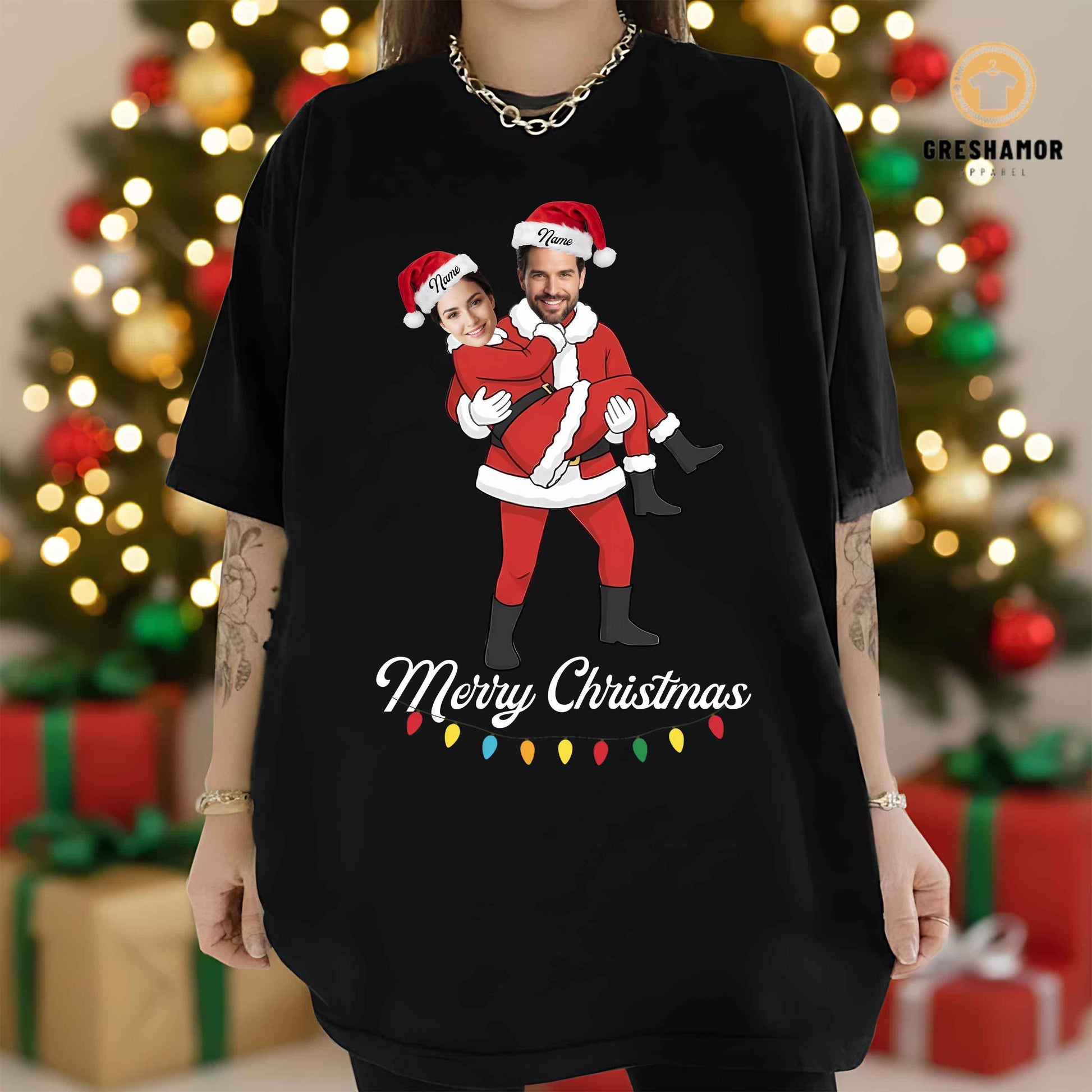 Personalized Santa Matching Tee Christmas Couple Shirt Unisex T-shirt, Sweatshirt, Hoodie, Long Sleeve Tee - T-Shirt, Sweatshirt, Hoodie
