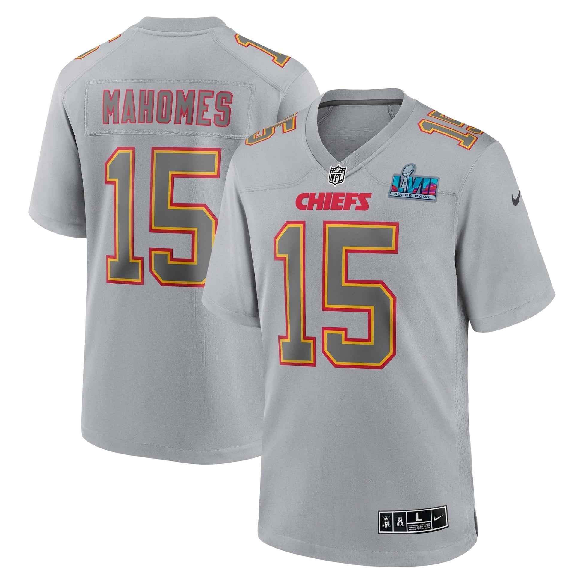 Patrick Mahomes Kansas City Chiefs Super Bowl LVII Patch Atmosphere Fashion Game Jersey - GrayYOUTH) football jersey product view 1