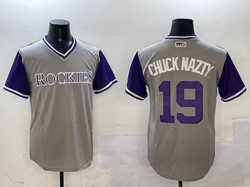 Men's Colorado Rockies Charlie Blackmon #19 Gray Replica Player Jersey1 baseball jersey product view 1