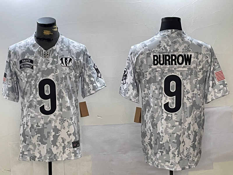 Men's Cincinnati Bengals Joe Burrow Arctic Camo 2024 Salute to Service Limited Jersey football jersey product view 1