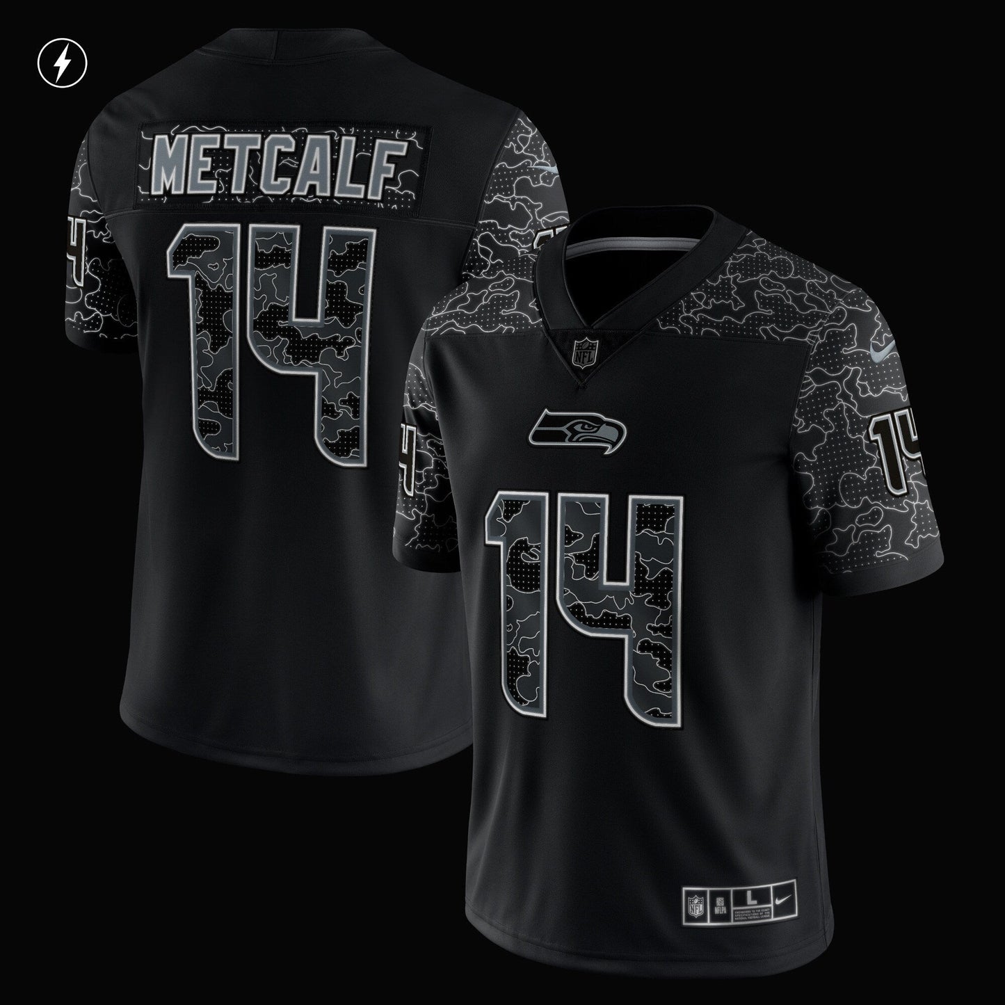 DK Metcalf Seattle Seahawks RFLCTV Limited Jersey - Black football jersey product view 2