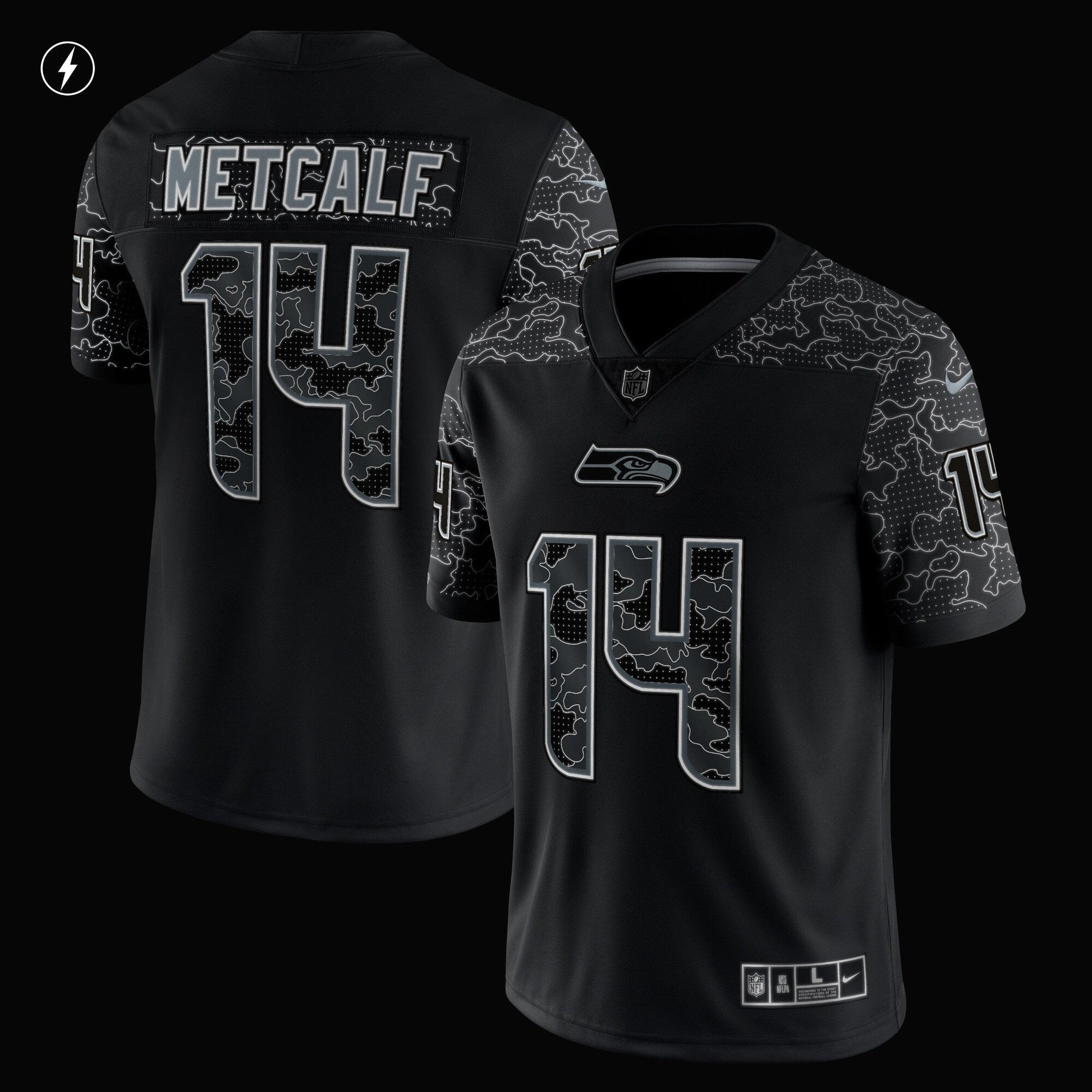 DK Metcalf Seattle Seahawks RFLCTV Limited Jersey - Black football jersey product view 2