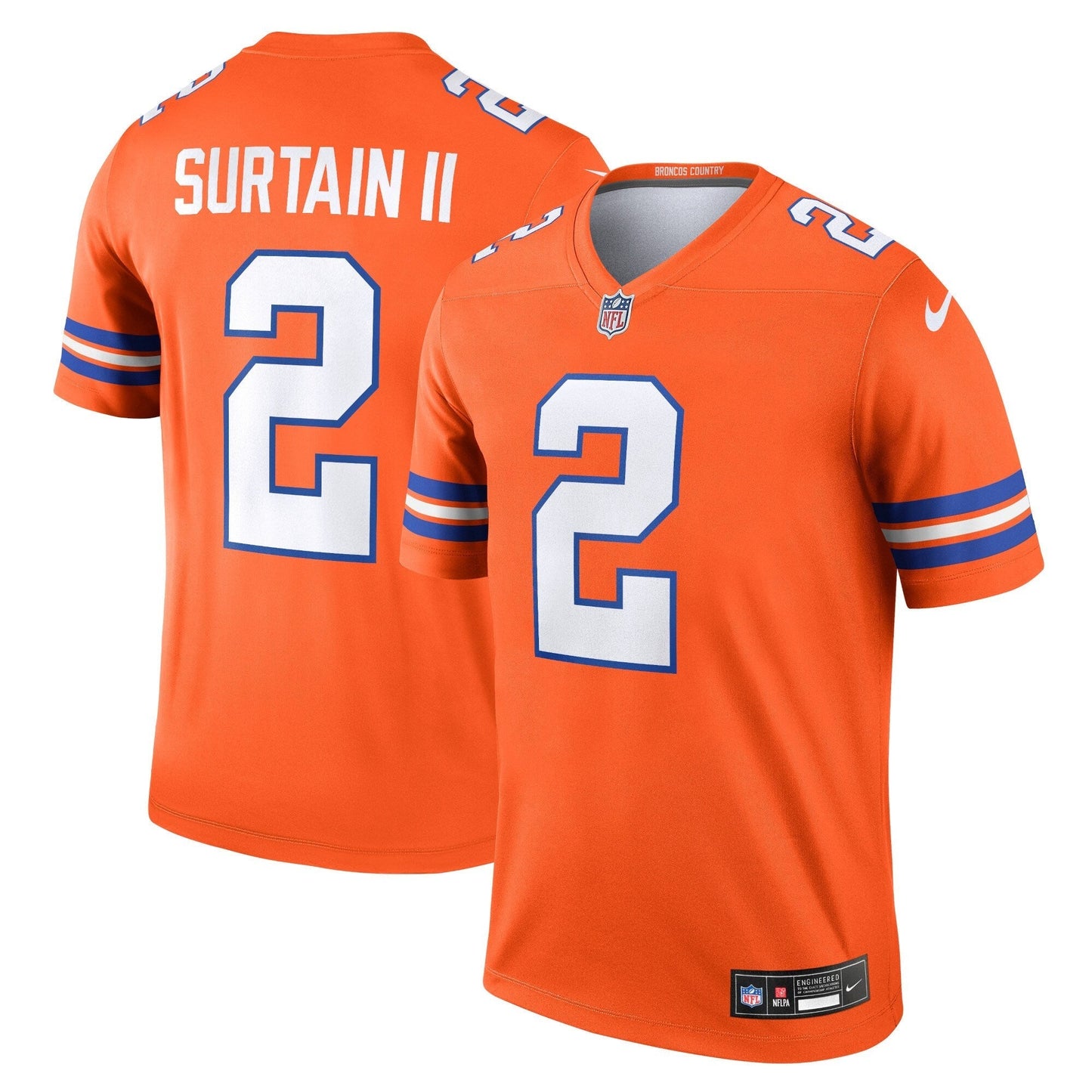 Patrick Surtain II Denver Broncos Mile High Collection 1977 Throwback Legend Jersey - Orange football jersey product view 1