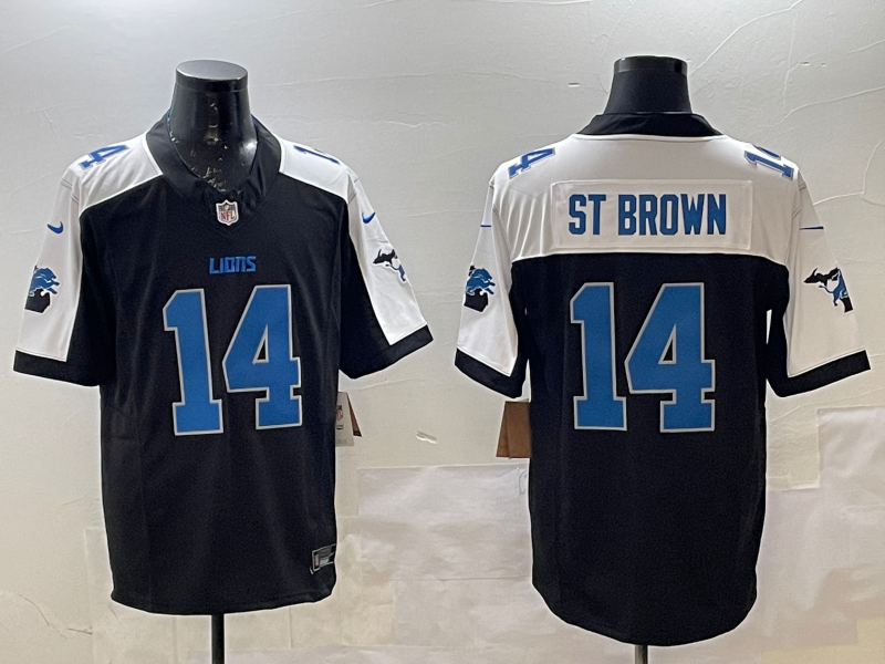 Men's Detroit Lions Amon-Ra St. Brown #14 Black Game Player Jersey1 football jersey product view 1