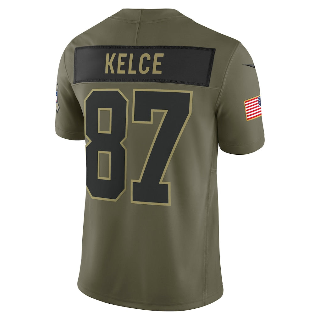 KC.Chiefs #87 Travis Kelce Olive 2025 Salute to Service Limited Jersey football jersey product view 1